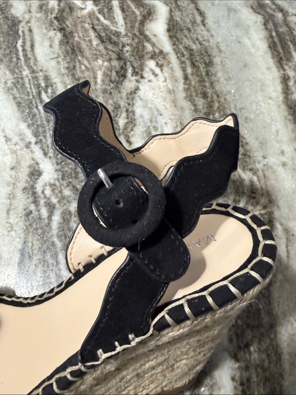 Marc Fisher Black Scalloped Suede Espadrille Wedges - Picture 9 of 10